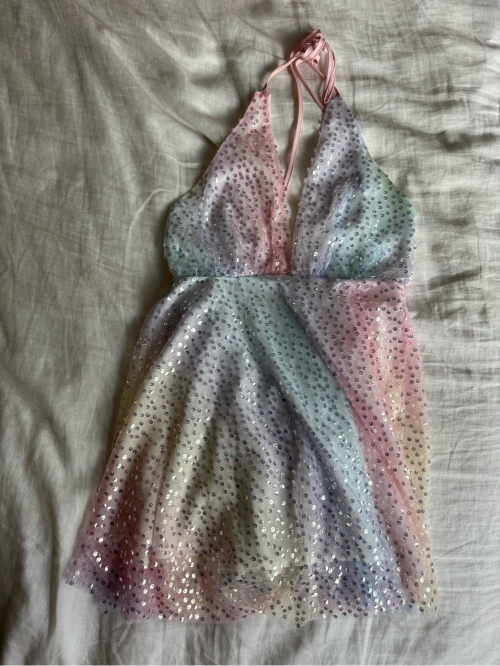 American Threads Pastel Rainbow Sequin Mini Dress - Picture 2 of 5